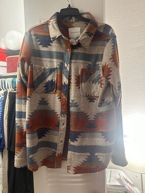 Aztec print shacket/button down